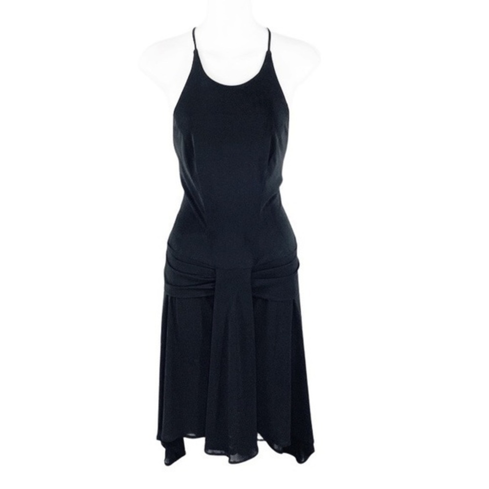 David Meister black drop waist halter dress M23